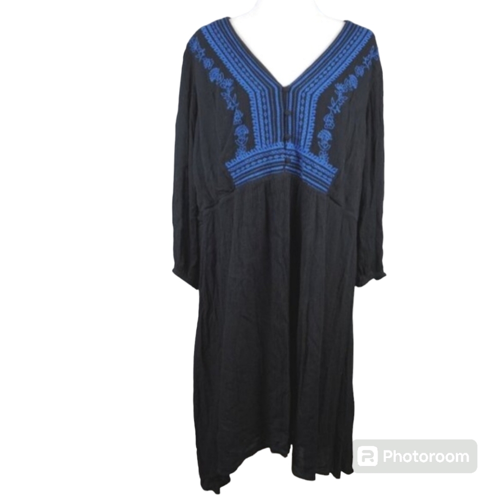 Torrid Black Gauze Embroidered Button Down Hi-Lo Dress Size 3 = 3X